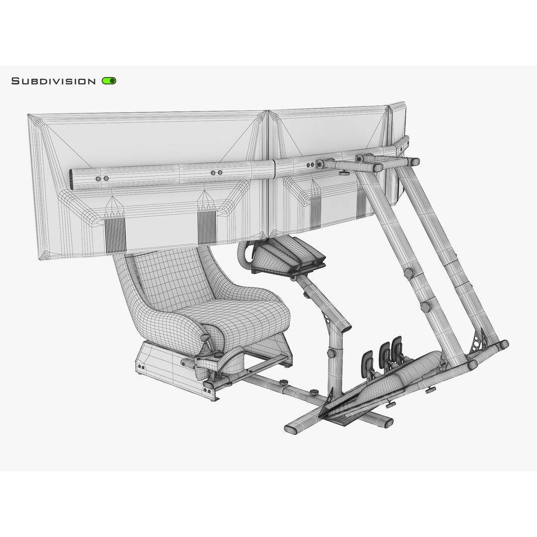 Racing Game Simulator Triple Display 3D Model – PBR Ready, FBX, OBJ - View 15