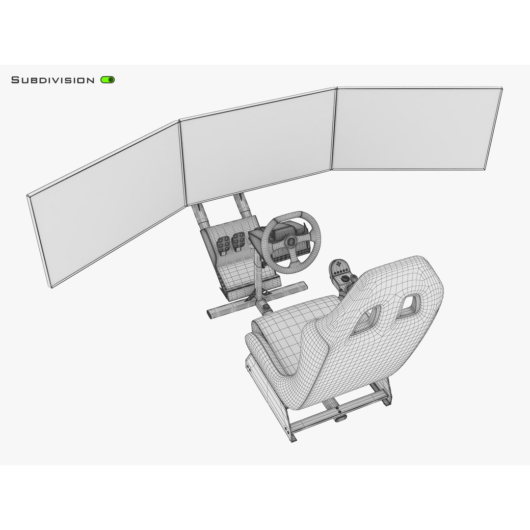 Racing Game Simulator Triple Display 3D Model – PBR Ready, FBX, OBJ - View 17