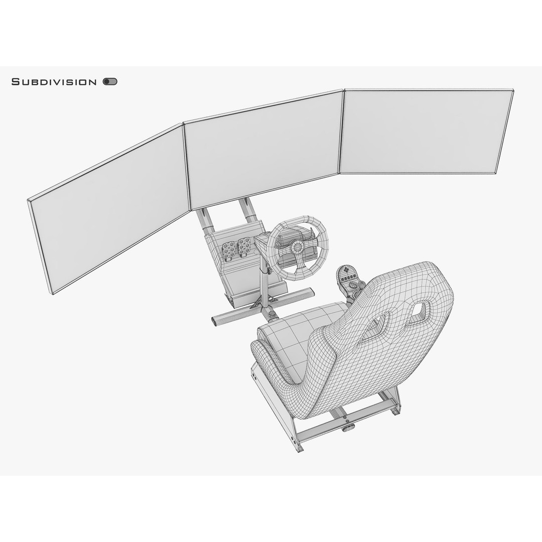 Racing Game Simulator Triple Display 3D Model – PBR Ready, FBX, OBJ - View 18