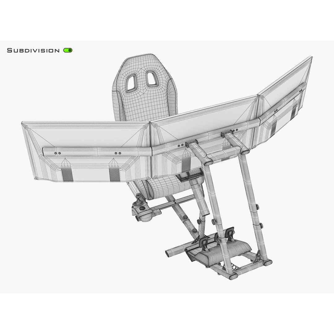 Racing Game Simulator Triple Display 3D Model – PBR Ready, FBX, OBJ - View 19