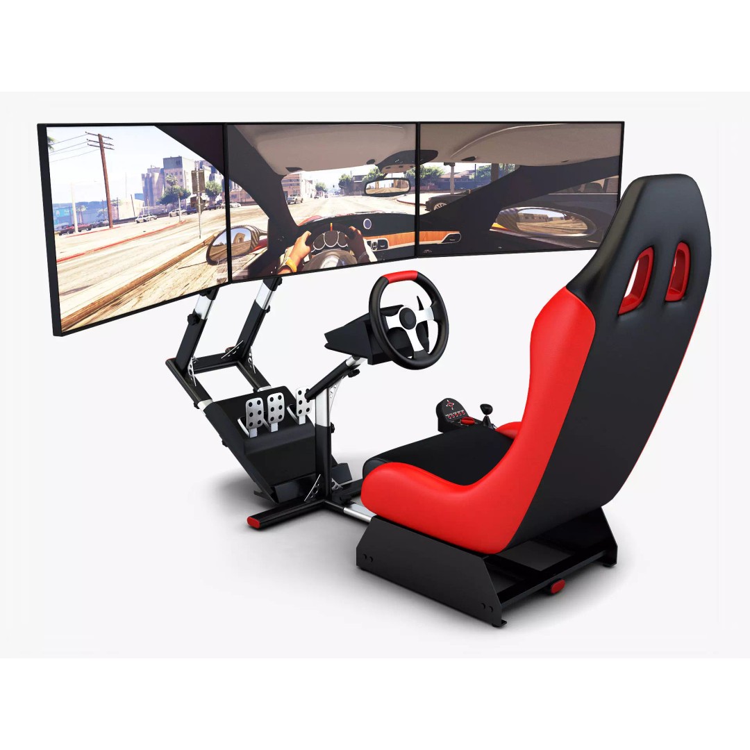 Racing Game Simulator Triple Display 3D Model – PBR Ready, FBX, OBJ - View 2