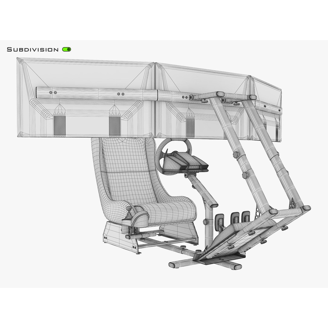 Racing Game Simulator Triple Display 3D Model – PBR Ready, FBX, OBJ - View 21