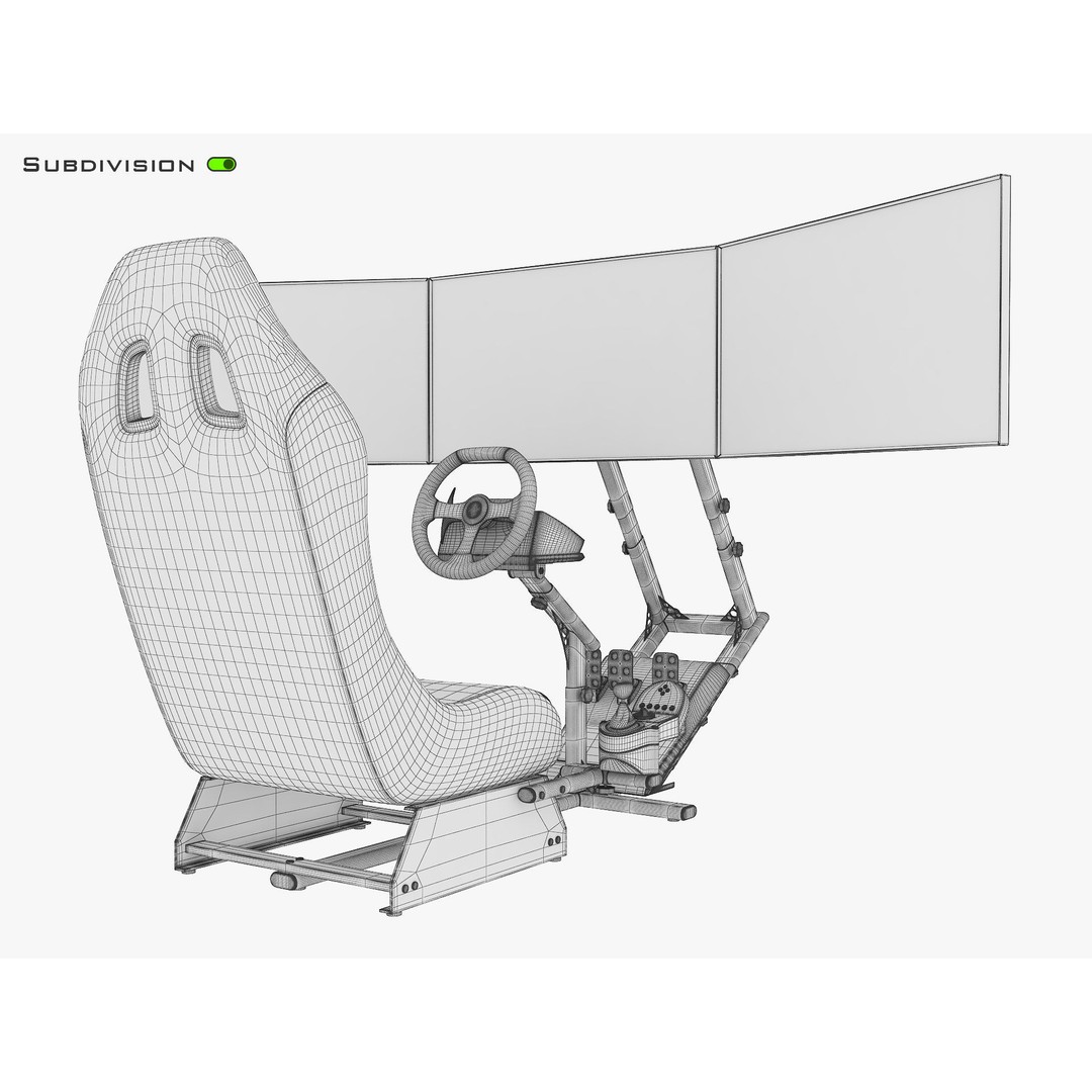 Racing Game Simulator Triple Display 3D Model – PBR Ready, FBX, OBJ - View 23