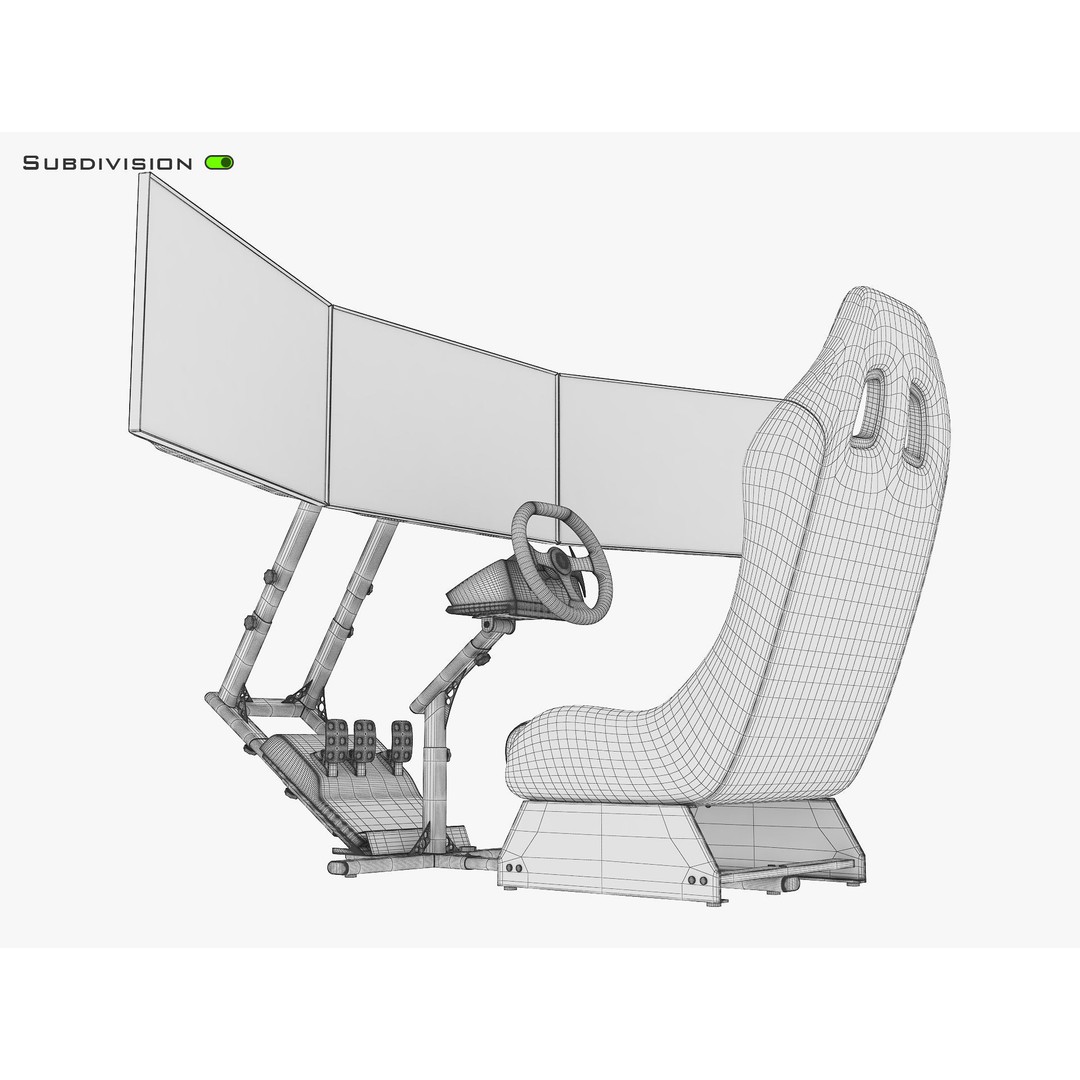 Racing Game Simulator Triple Display 3D Model – PBR Ready, FBX, OBJ - View 25