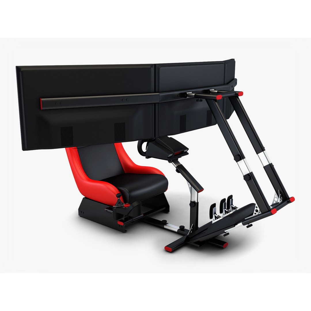 Racing Game Simulator Triple Display 3D Model – PBR Ready, FBX, OBJ - View 3