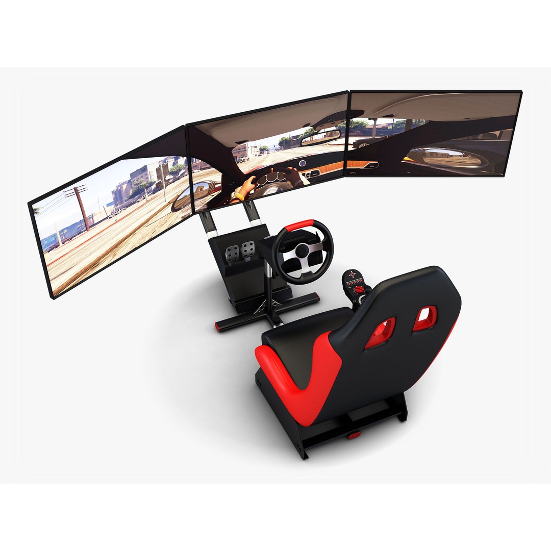 Racing Game Simulator Triple Display 3D Model – PBR Ready, FBX, OBJ - View 4