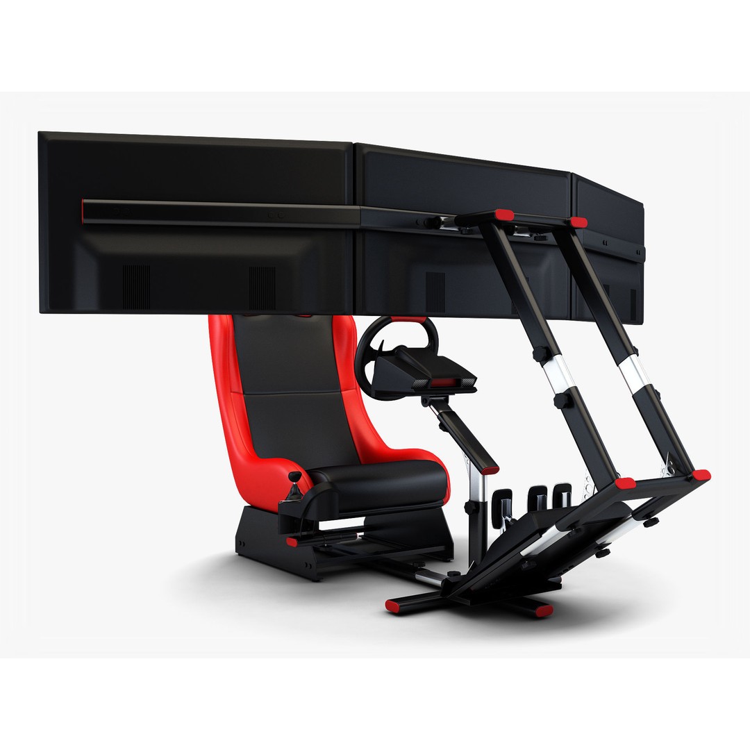 Racing Game Simulator Triple Display 3D Model – PBR Ready, FBX, OBJ - View 6
