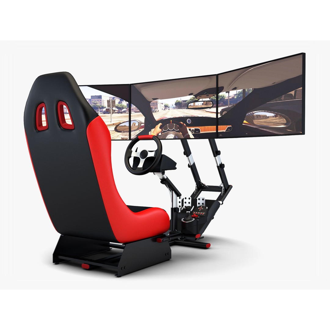 Racing Game Simulator Triple Display 3D Model – PBR Ready, FBX, OBJ - View 7