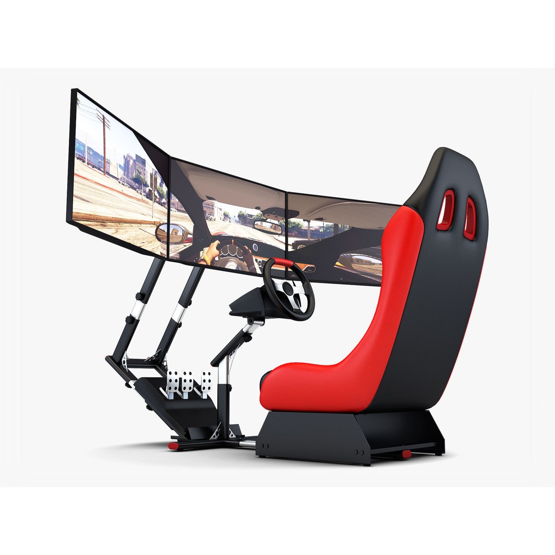 Racing Game Simulator Triple Display 3D Model – PBR Ready, FBX, OBJ - View 8