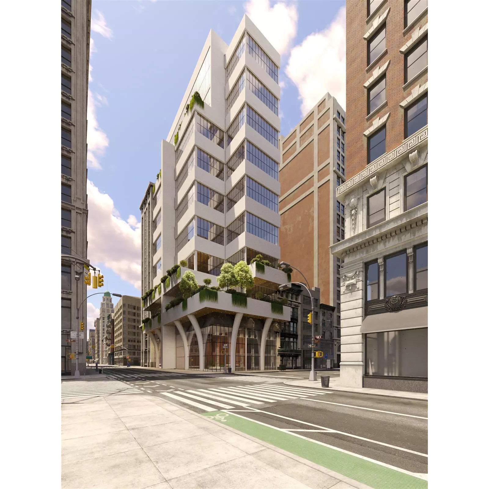 NYC Street with Modern Commercial Building - 3D Model - View 2