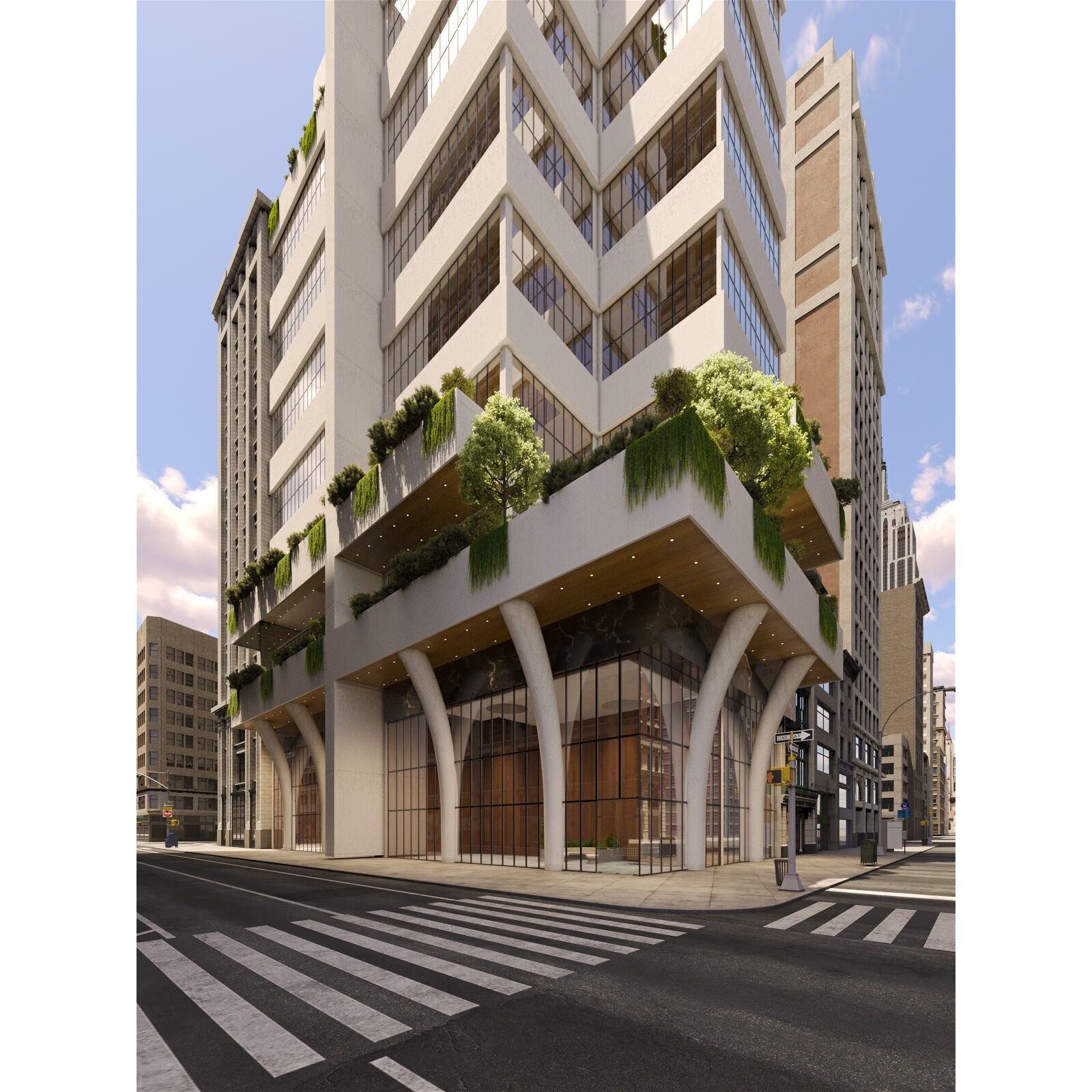 NYC Street with Modern Commercial Building - 3D Model - View 3