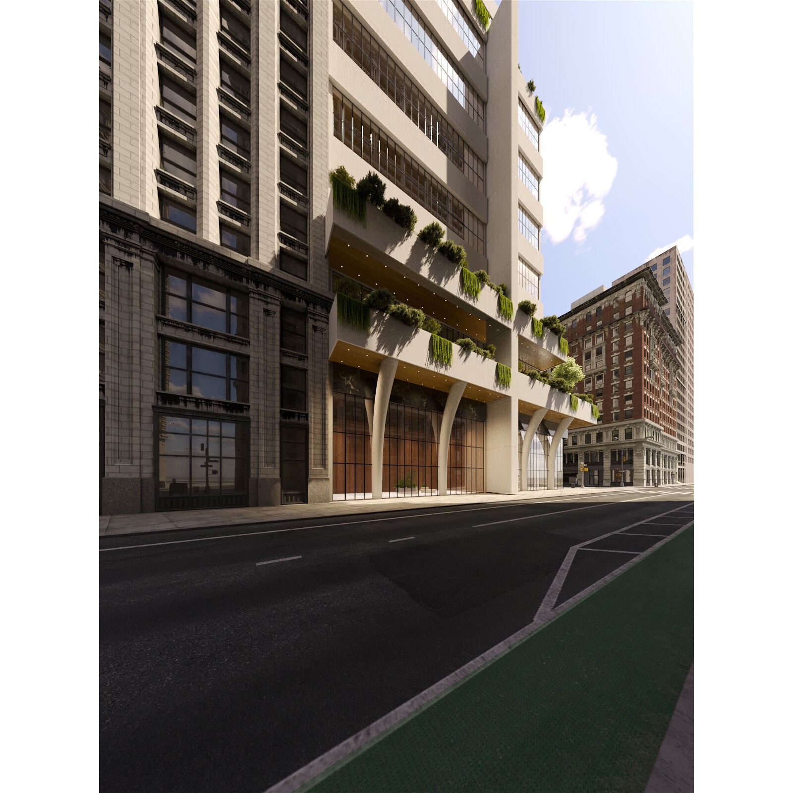 NYC Street with Modern Commercial Building - 3D Model - View 4