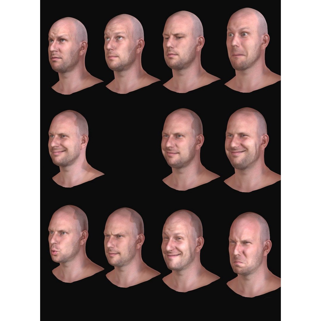 Realistic Male Expressions 3D Model – Low Poly Game Ready, FBX, OBJ