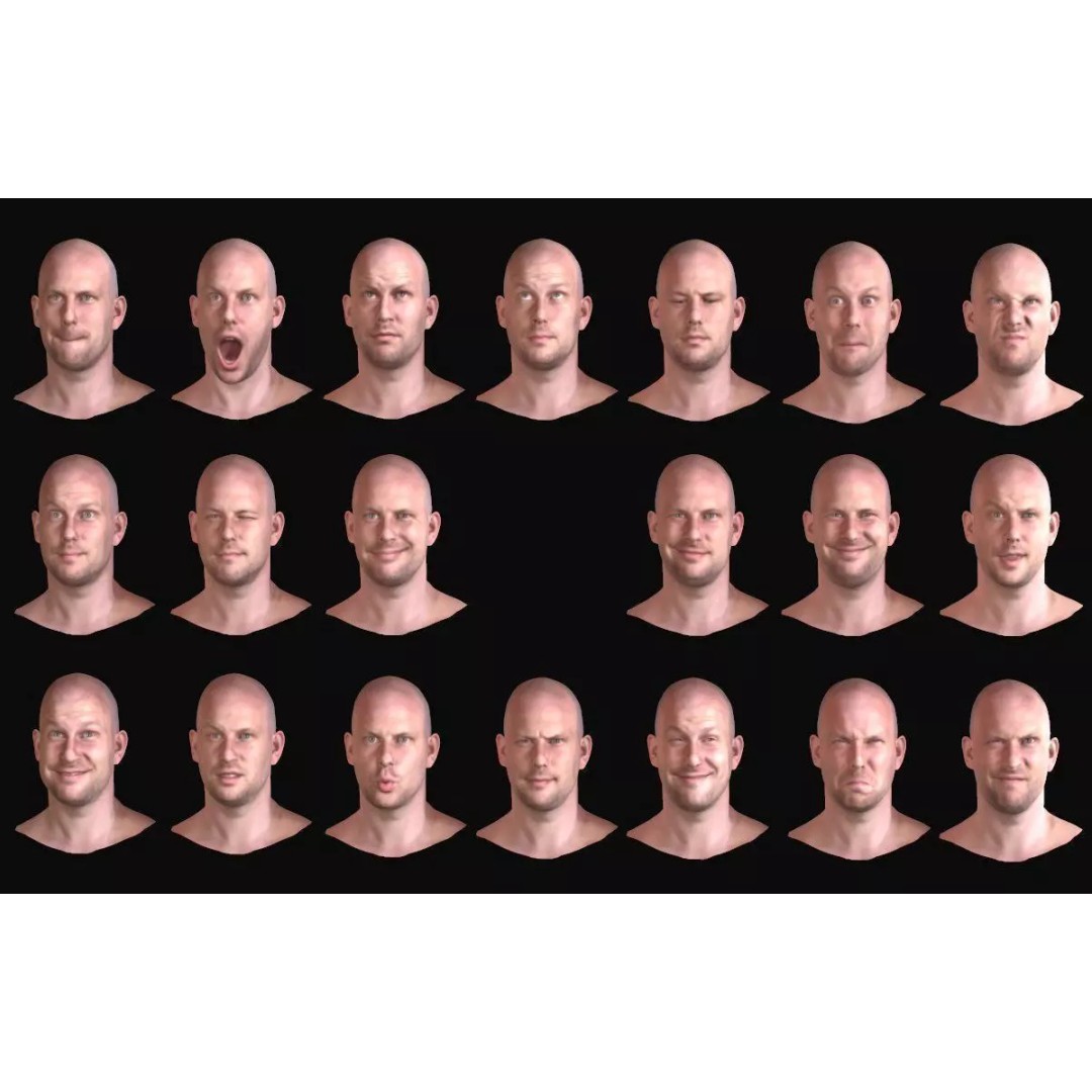 Realistic Male Expressions 3D Model – Low Poly Game Ready, FBX, OBJ - View 2