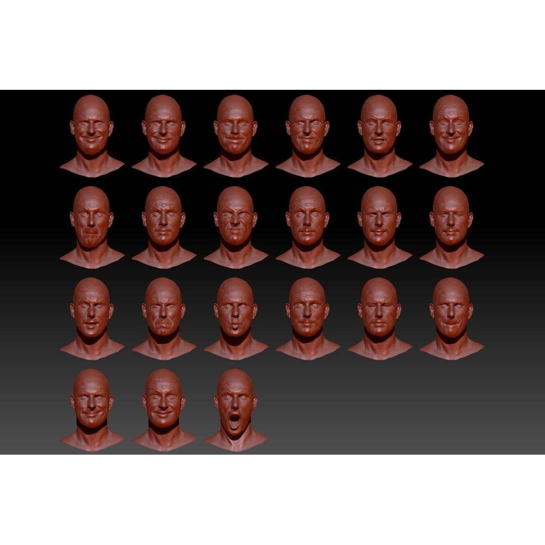 Realistic Male Expressions 3D Model – Low Poly Game Ready, FBX, OBJ - View 4