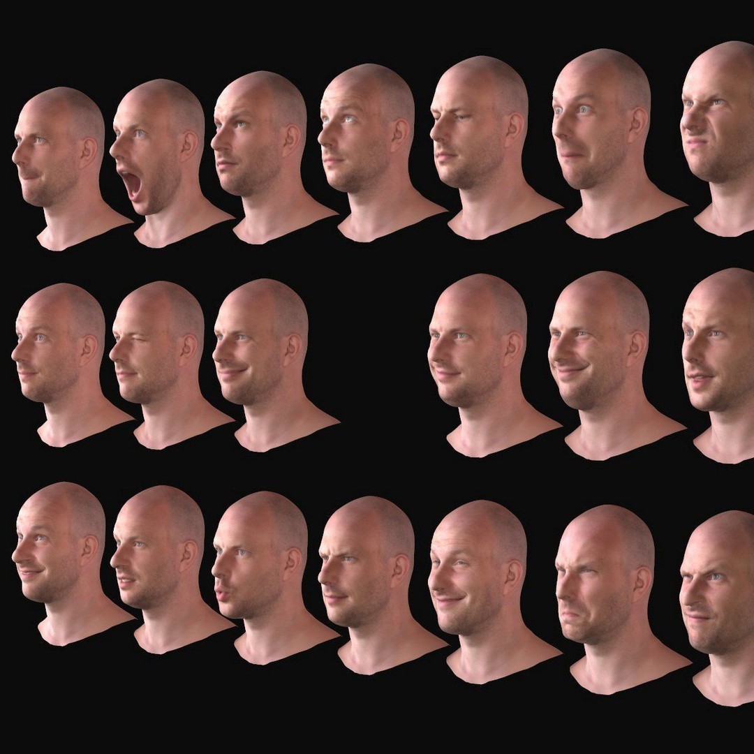 Realistic Male Expressions 3D Model – Low Poly Game Ready, FBX, OBJ - View 5
