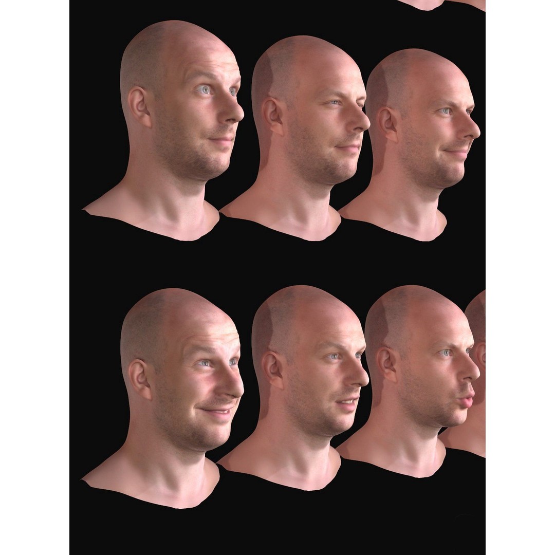Realistic Male Expressions 3D Model – Low Poly Game Ready, FBX, OBJ - View 6
