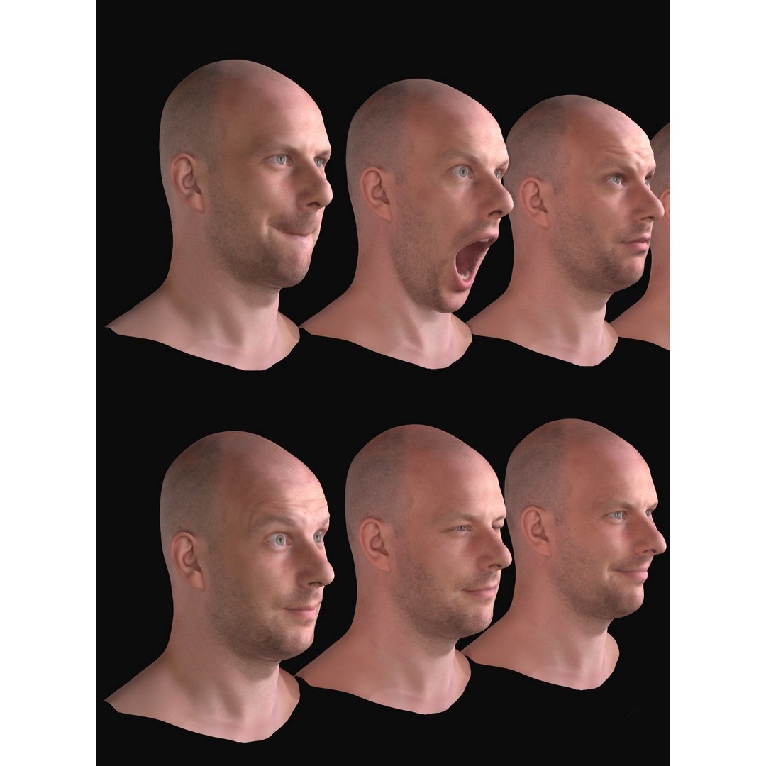 Realistic Male Expressions 3D Model – Low Poly Game Ready, FBX, OBJ - View 8