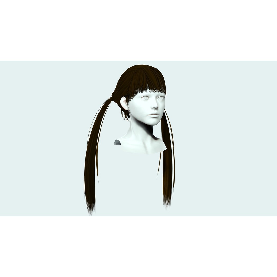 Female Long Up Pigtail 3D Model – Low Poly Hair Style, FBX - View 10