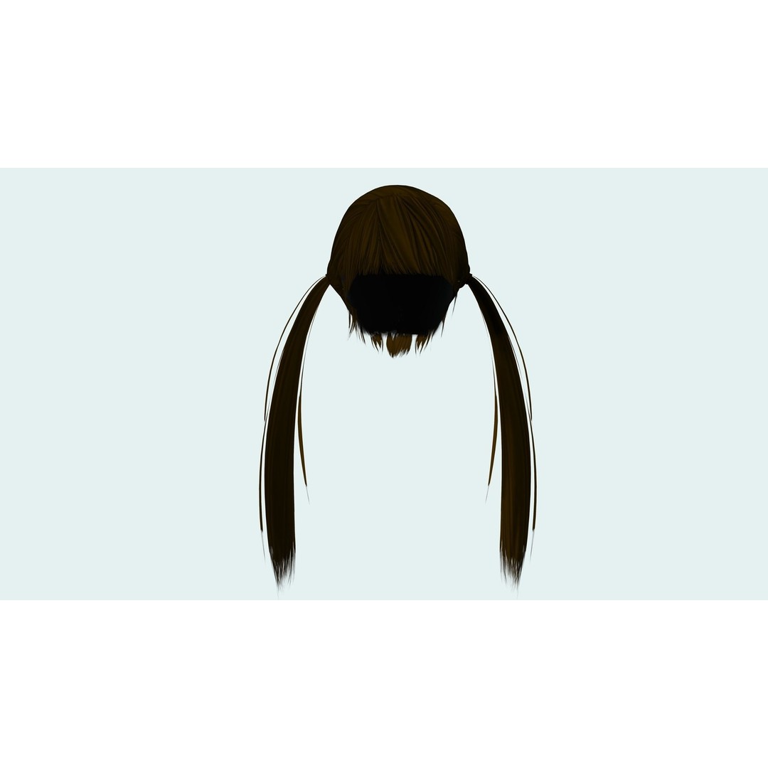 Female Long Up Pigtail 3D Model – Low Poly Hair Style, FBX - View 11