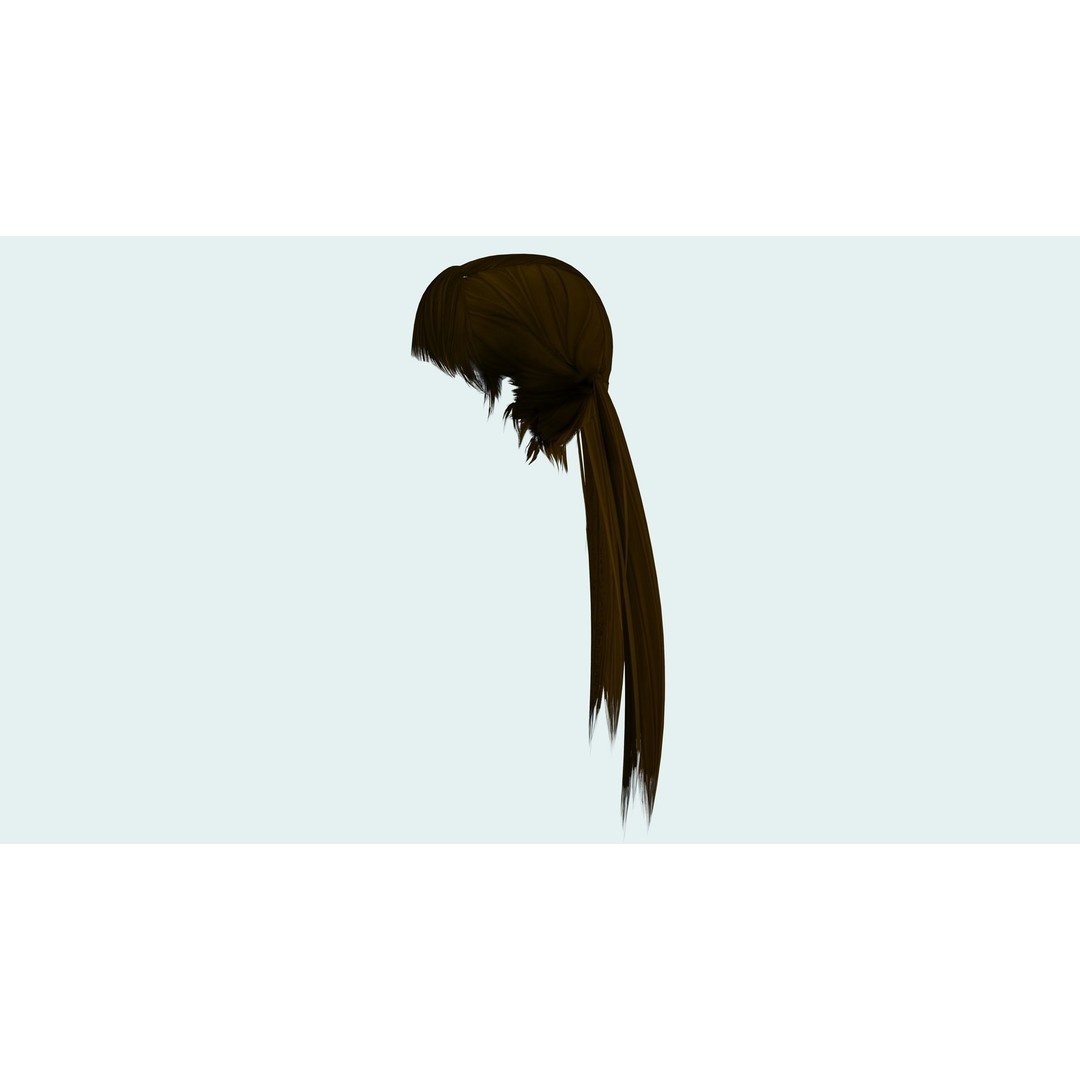 Female Long Up Pigtail 3D Model – Low Poly Hair Style, FBX - View 12