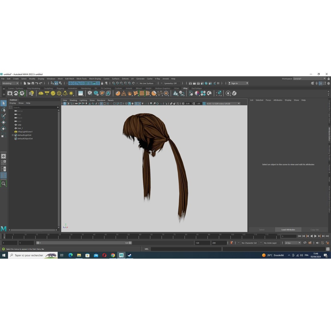 Female Long Up Pigtail 3D Model – Low Poly Hair Style, FBX - View 15