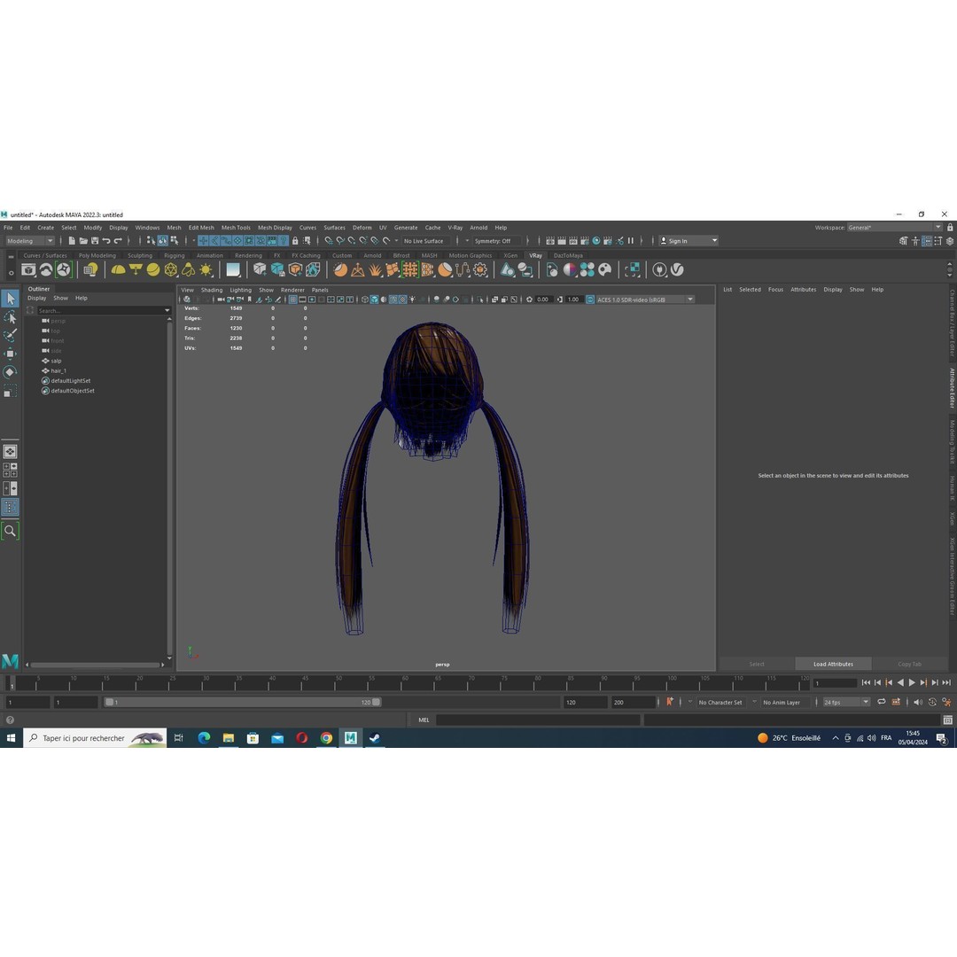 Female Long Up Pigtail 3D Model – Low Poly Hair Style, FBX - View 16