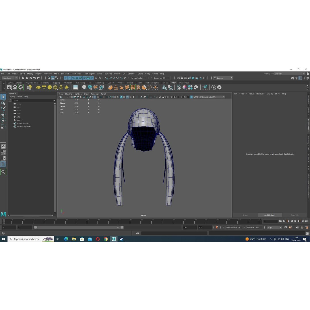 Female Long Up Pigtail 3D Model – Low Poly Hair Style, FBX - View 17