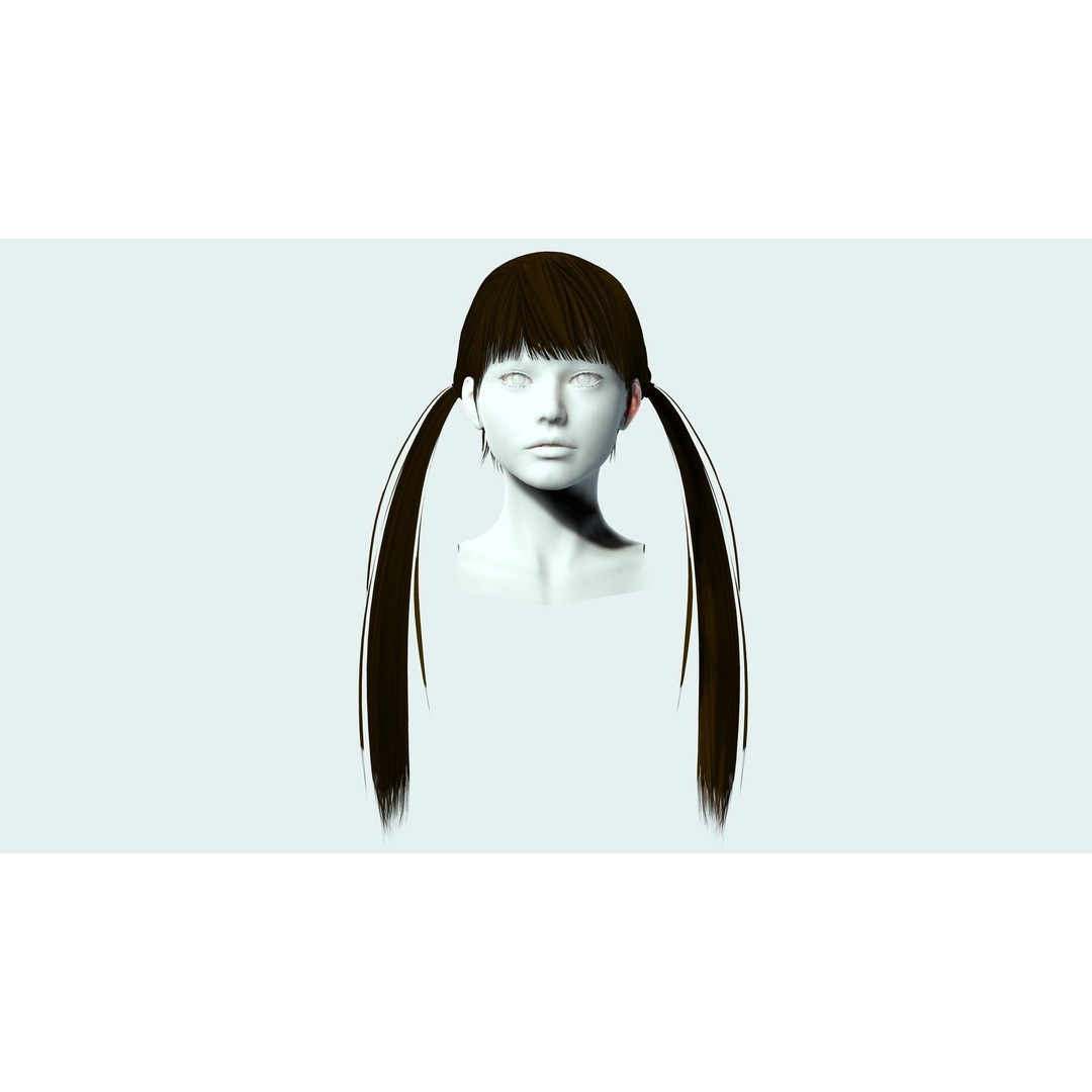 Female Long Up Pigtail 3D Model – Low Poly Hair Style, FBX - View 4