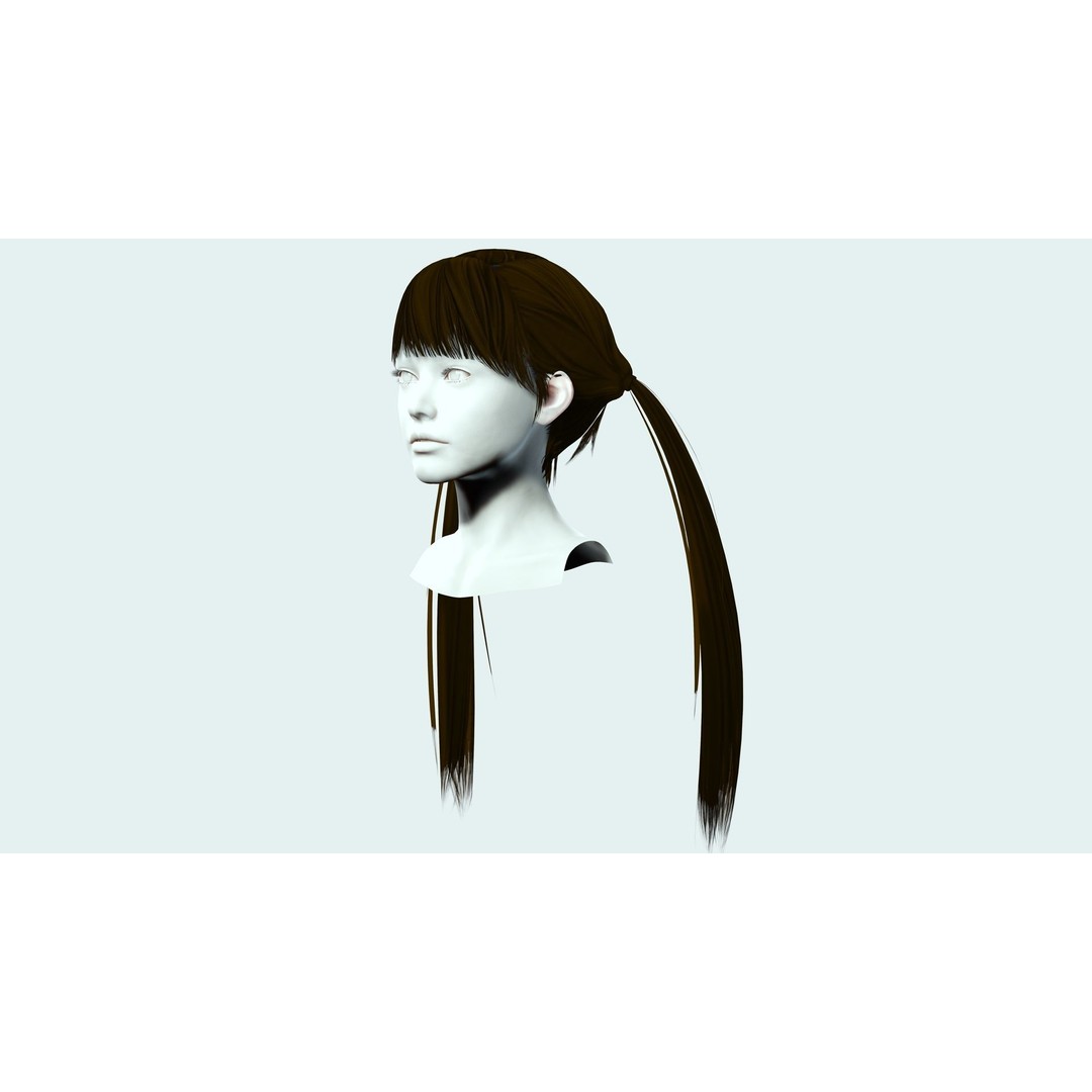 Female Long Up Pigtail 3D Model – Low Poly Hair Style, FBX - View 5