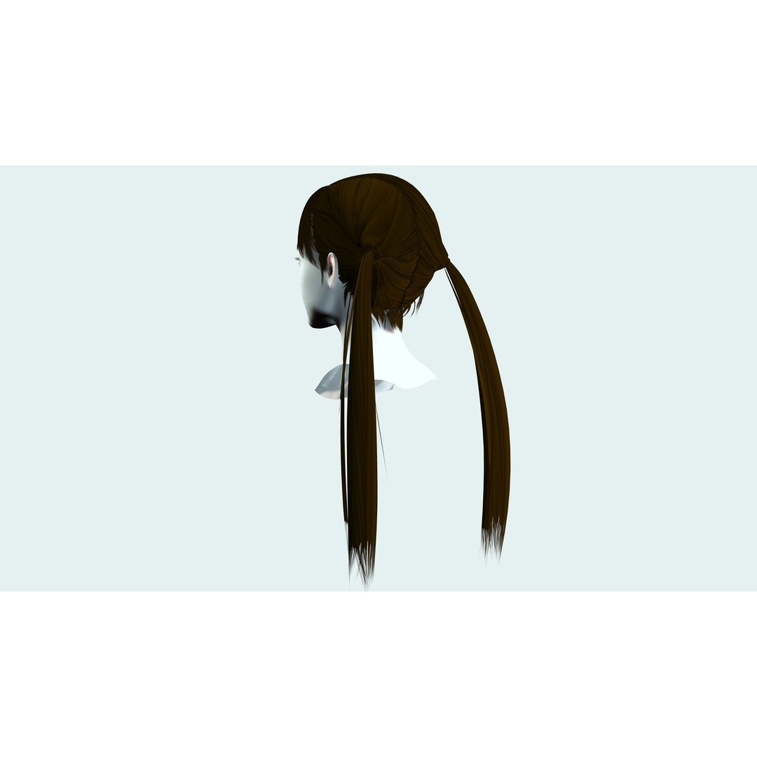 Female Long Up Pigtail 3D Model – Low Poly Hair Style, FBX - View 7