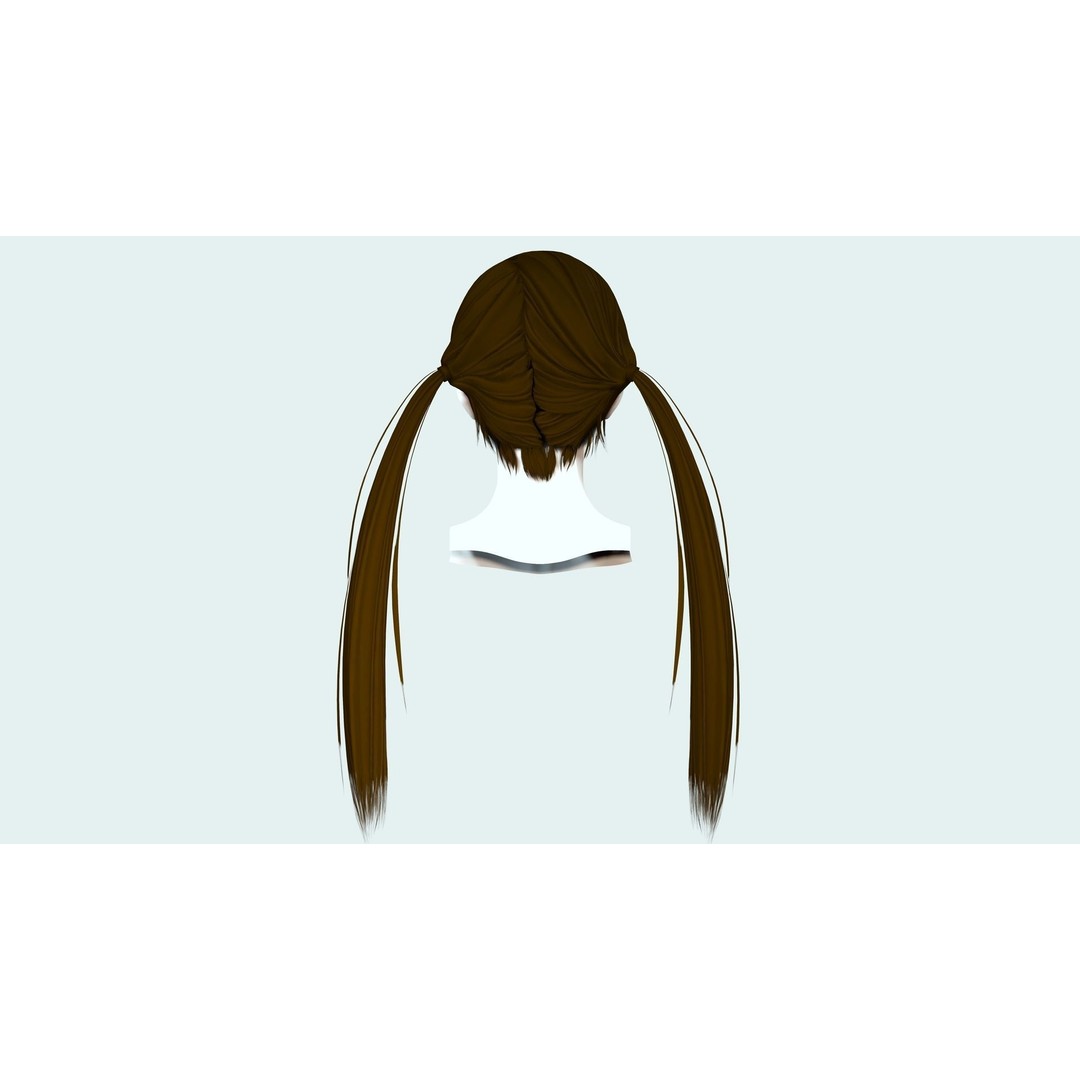 Female Long Up Pigtail 3D Model – Low Poly Hair Style, FBX - View 8