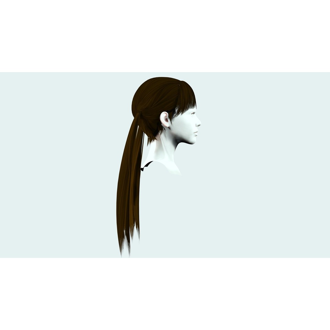 Female Long Up Pigtail 3D Model – Low Poly Hair Style, FBX - View 9
