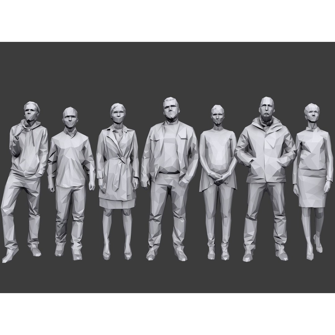 Casual Characters 3D Model – Low Poly Stylized People for Archviz - View 2