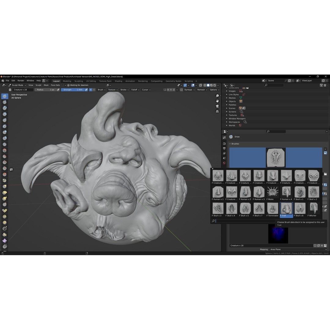 Creature Nose 3D Model – High Detail VDM Brushes, OBJ, FBX
