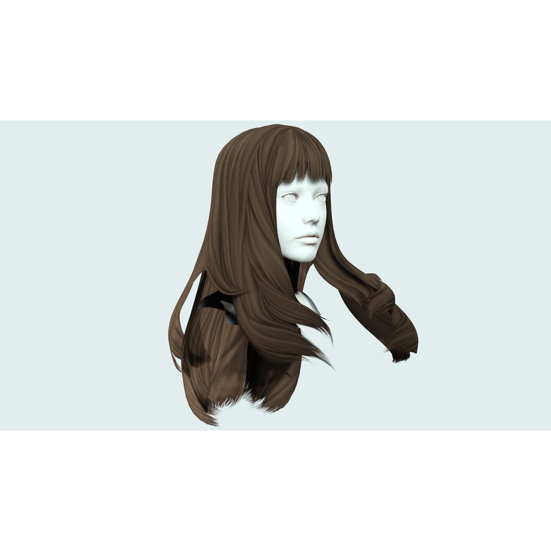 Long Straight Hair 3D Model – Low Poly Hair Asset, FBX, Game Ready - View 10