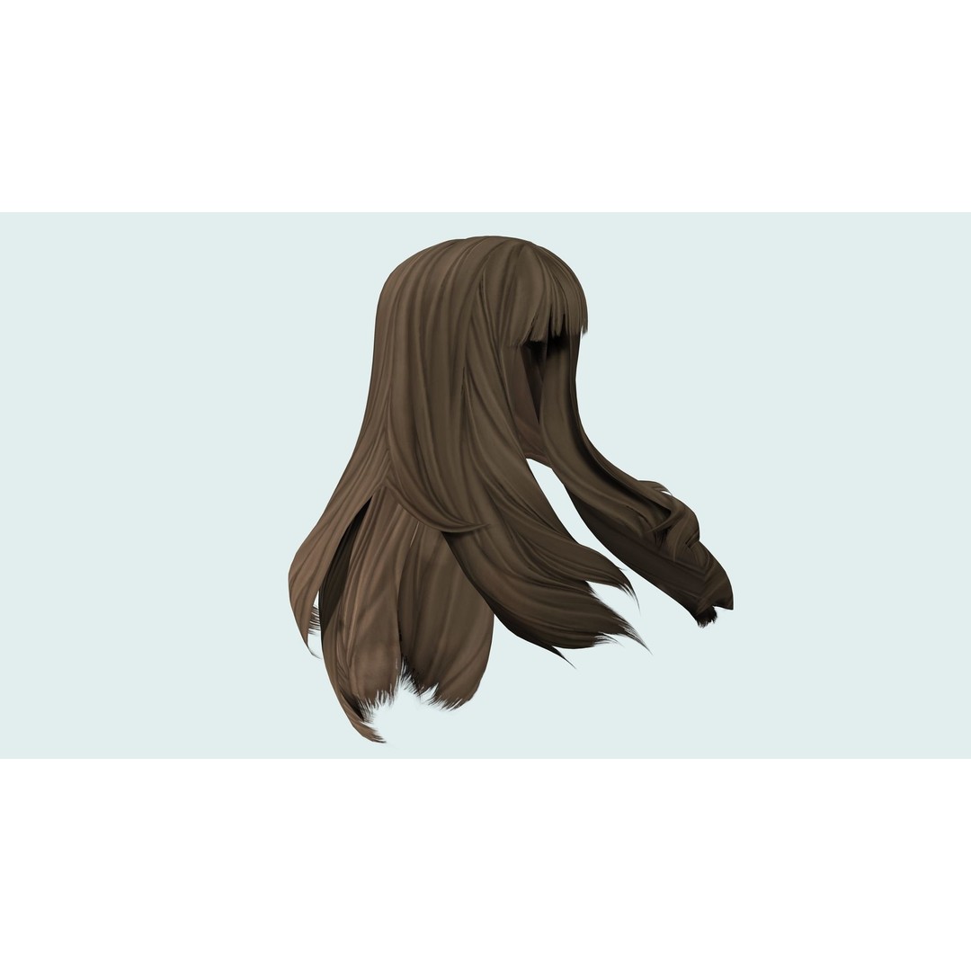 Long Straight Hair 3D Model – Low Poly Hair Asset, FBX, Game Ready - View 12