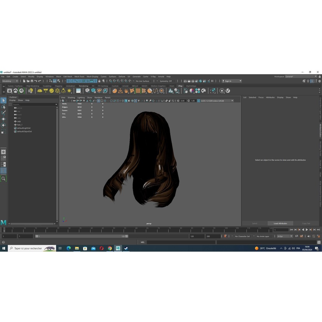Long Straight Hair 3D Model – Low Poly Hair Asset, FBX, Game Ready - View 16
