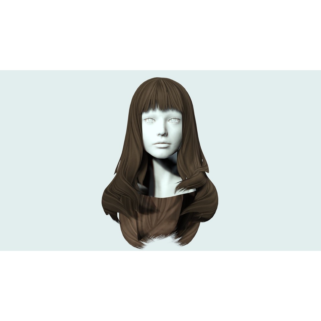 Long Straight Hair 3D Model – Low Poly Hair Asset, FBX, Game Ready - View 4