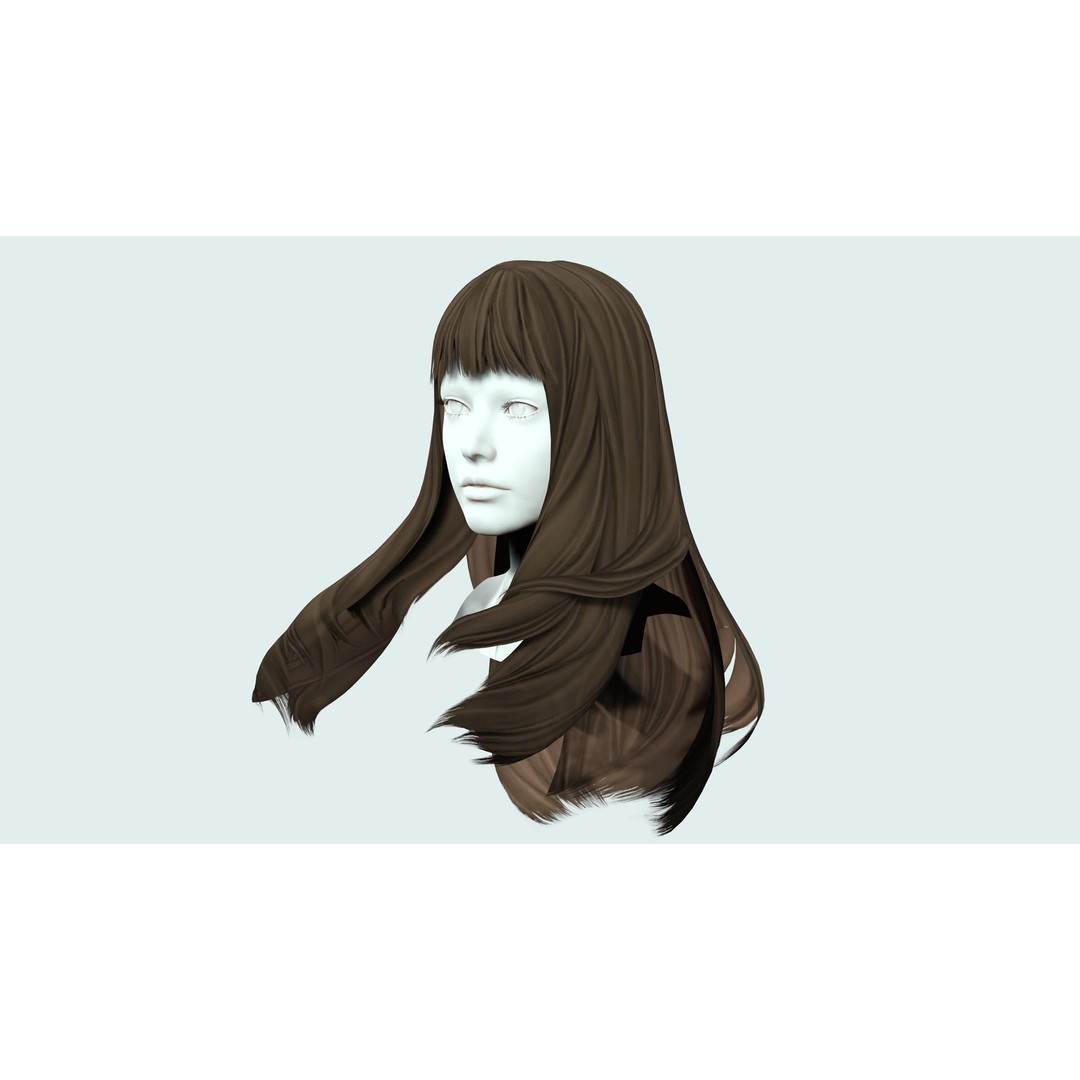 Long Straight Hair 3D Model – Low Poly Hair Asset, FBX, Game Ready - View 5