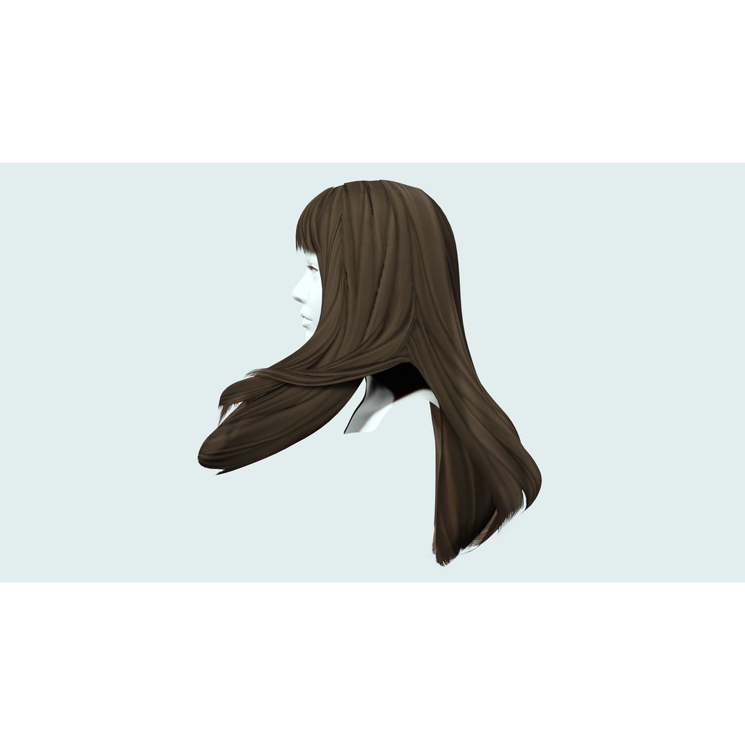Long Straight Hair 3D Model – Low Poly Hair Asset, FBX, Game Ready - View 6
