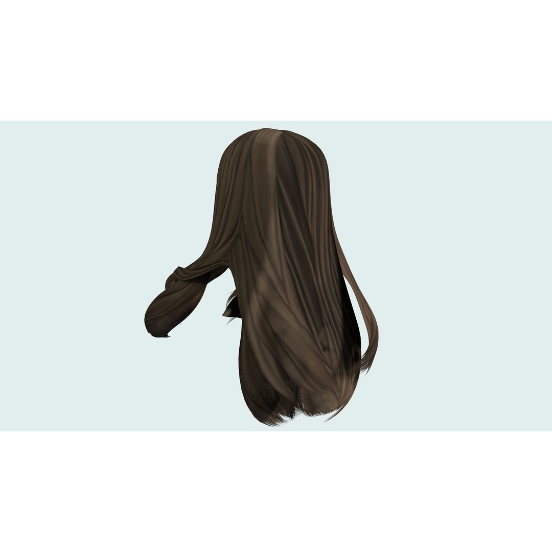 Long Straight Hair 3D Model – Low Poly Hair Asset, FBX, Game Ready - View 7