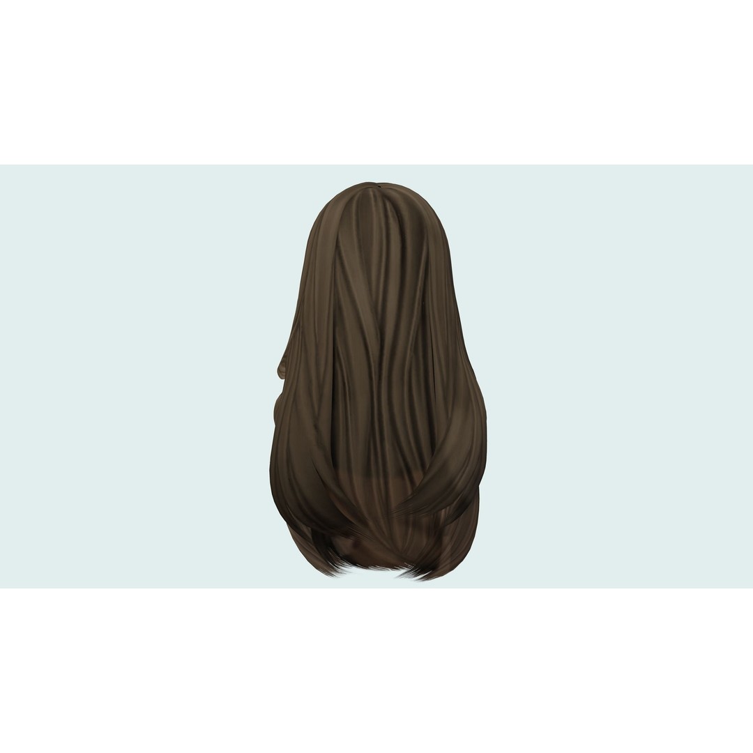 Long Straight Hair 3D Model – Low Poly Hair Asset, FBX, Game Ready - View 8