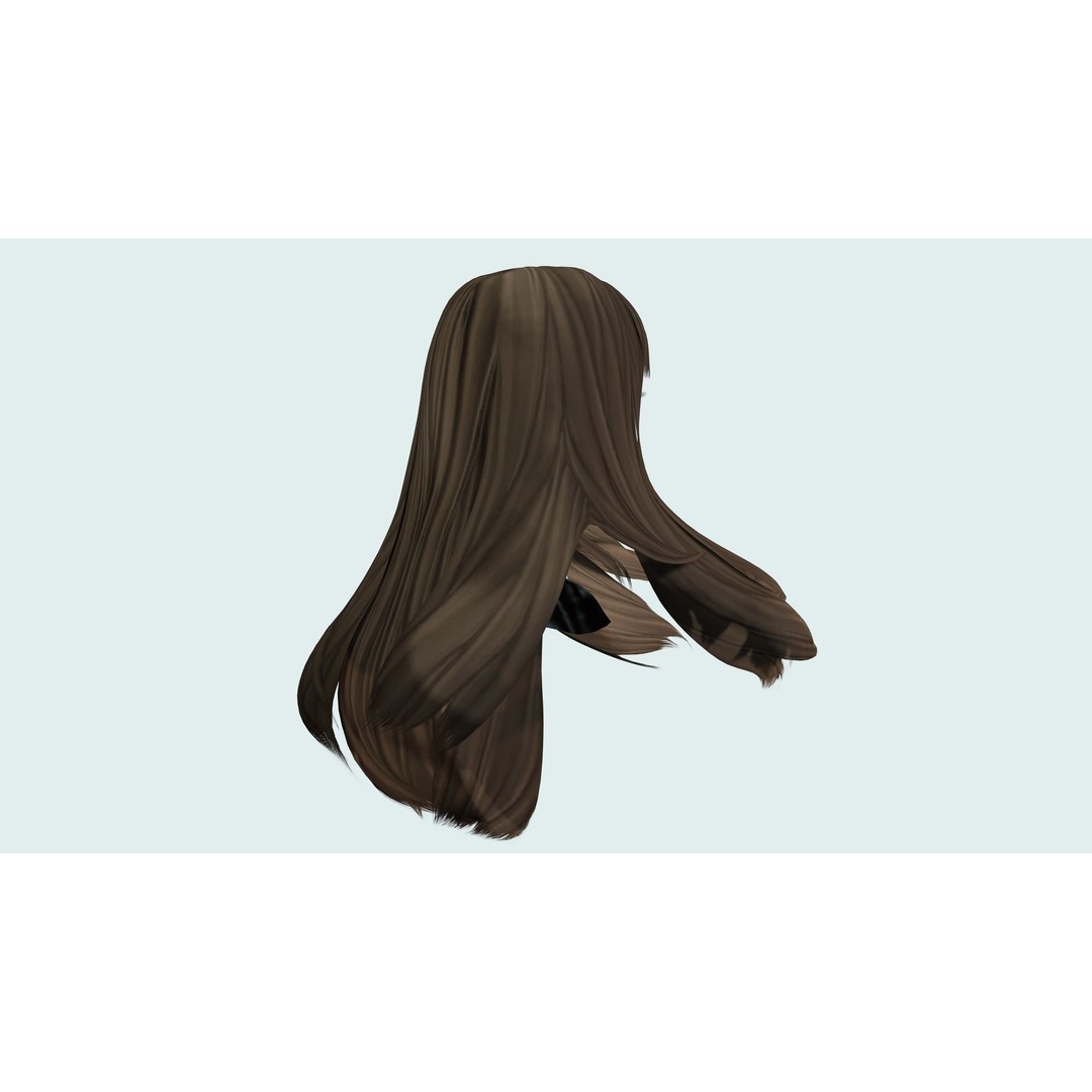 Long Straight Hair 3D Model – Low Poly Hair Asset, FBX, Game Ready - View 9