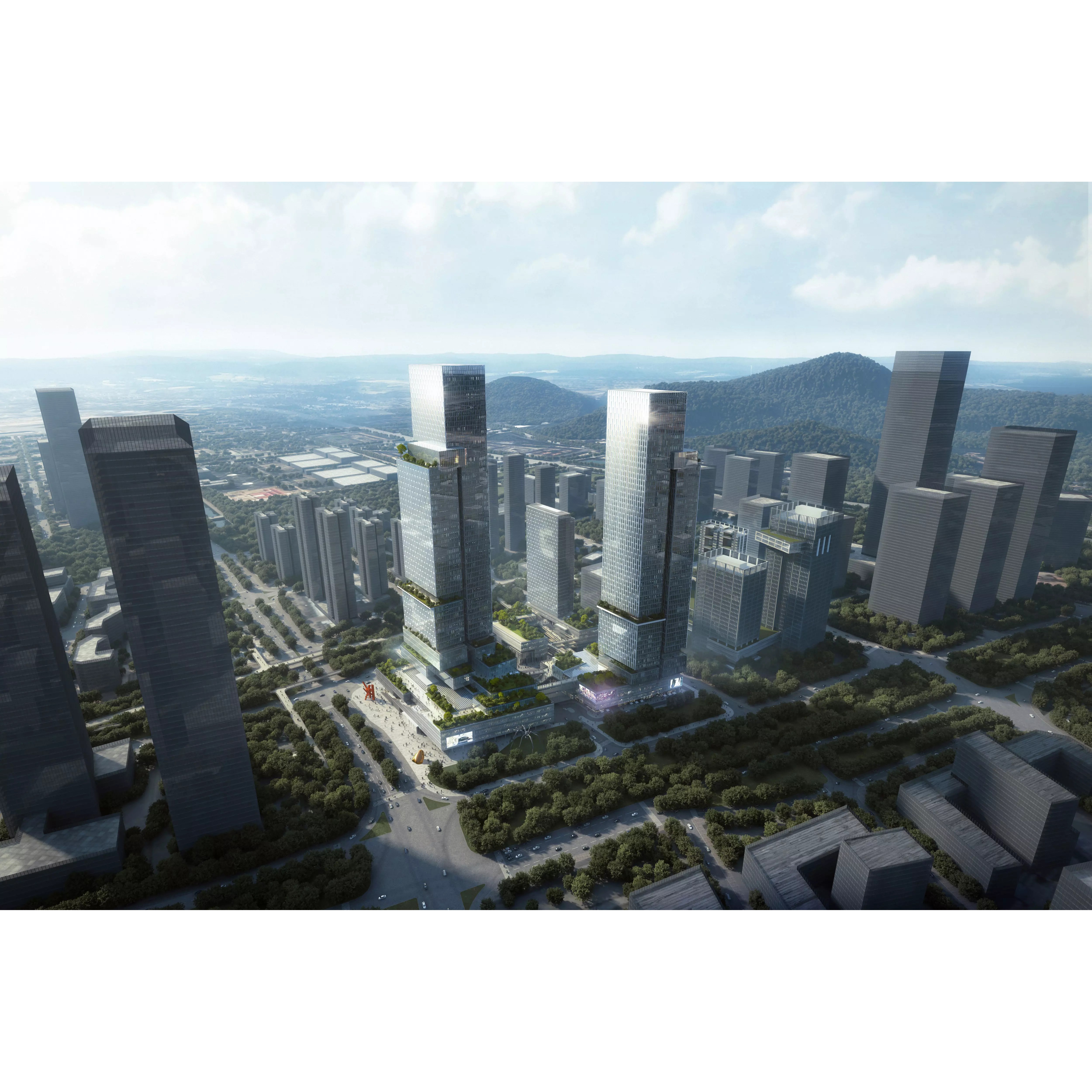 Sleek Twin Office Towers - High-Quality 3D Model - View 5