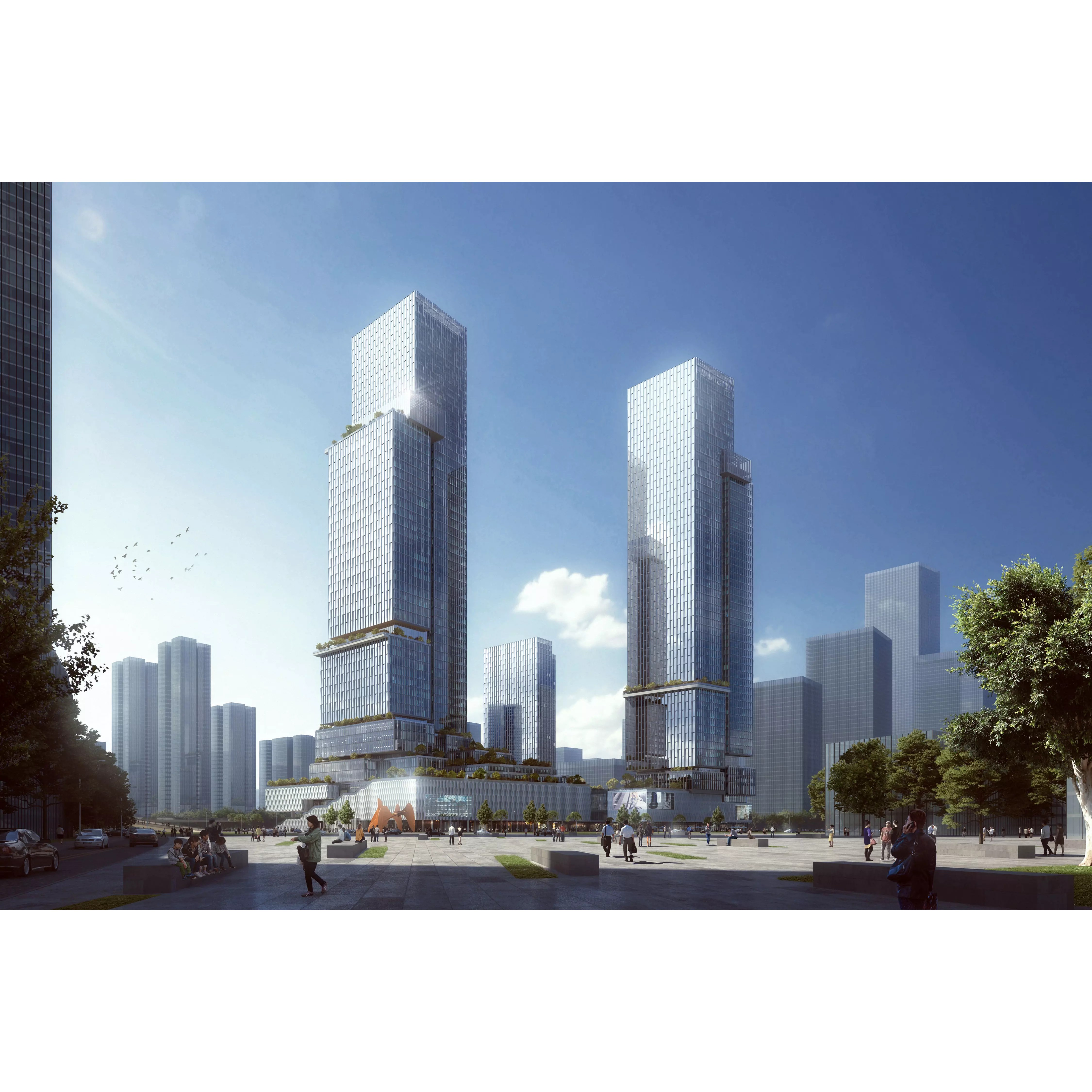 Sleek Twin Office Towers - High-Quality 3D Model - View 7