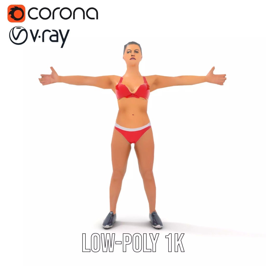Dynamic Fitness Figure 3D Model – Low Poly Rigged Character Asset, FBX - View 8