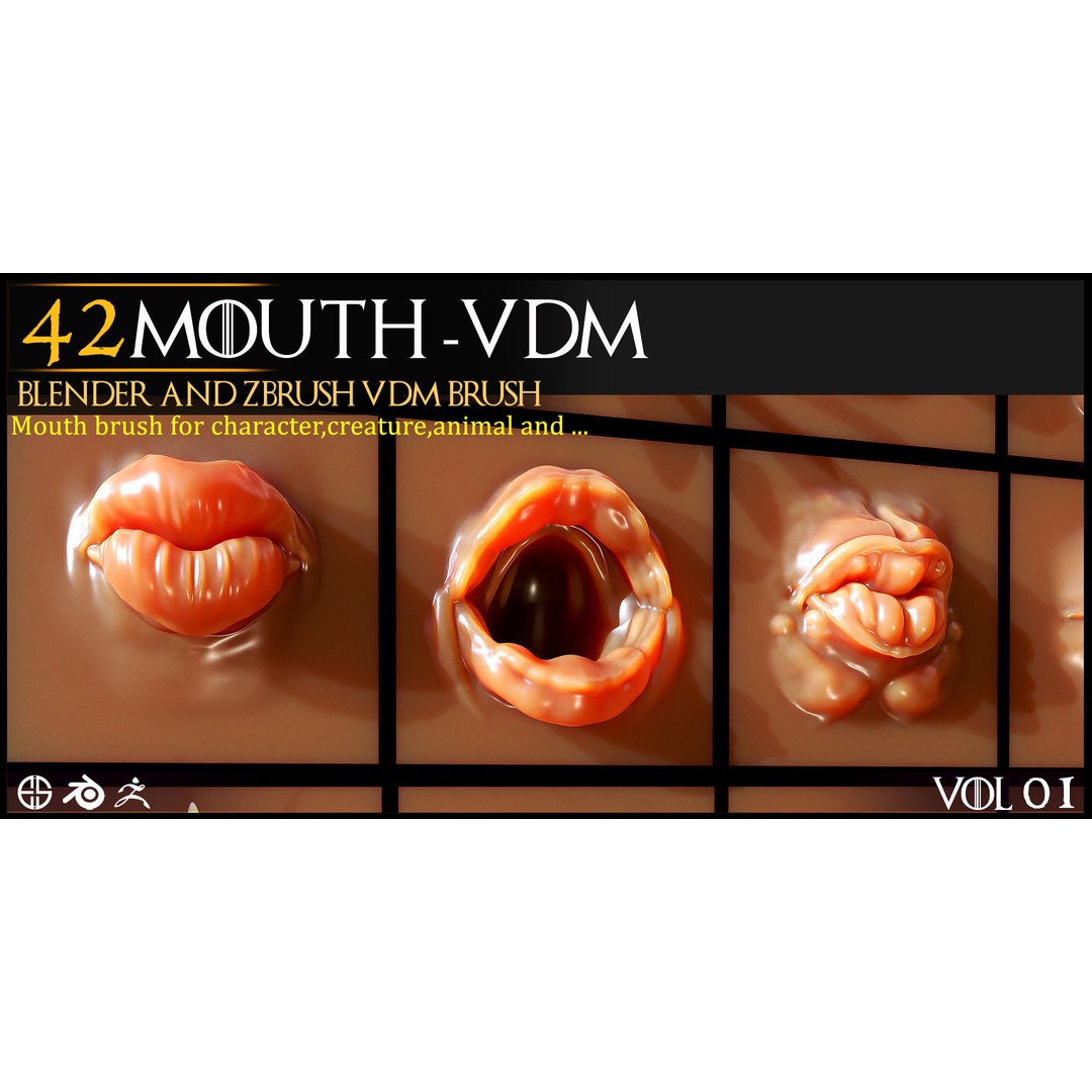 Mouth Character 3D Model – VDM Creature Brush Pack for Blender - View 11
