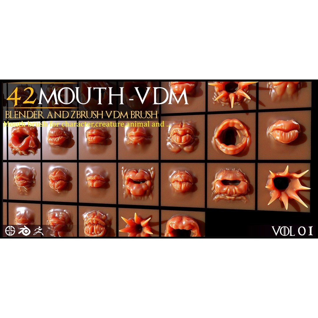 Mouth Character 3D Model – VDM Creature Brush Pack for Blender - View 12