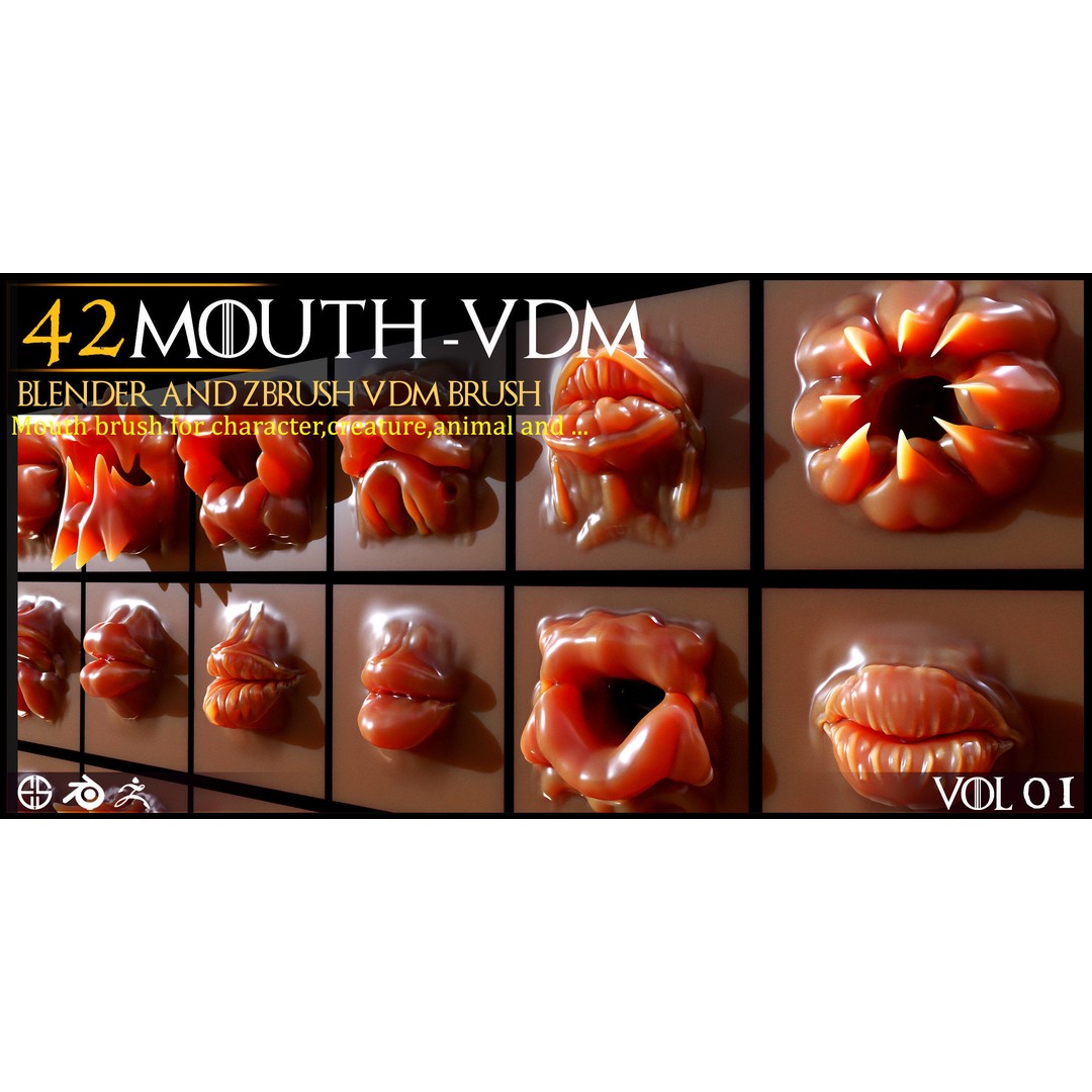 Mouth Character 3D Model – VDM Creature Brush Pack for Blender - View 14